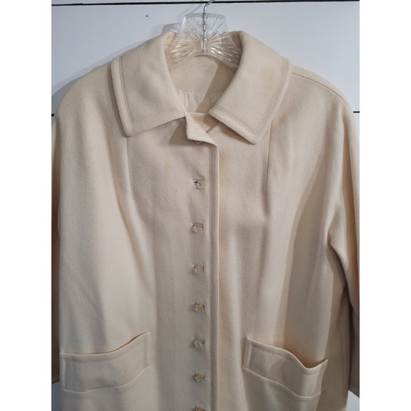 Vintage The Travelaire Cream Wool Button Split Cuff Union Made Dress Coat Sz 16 - Picture 3 of 16